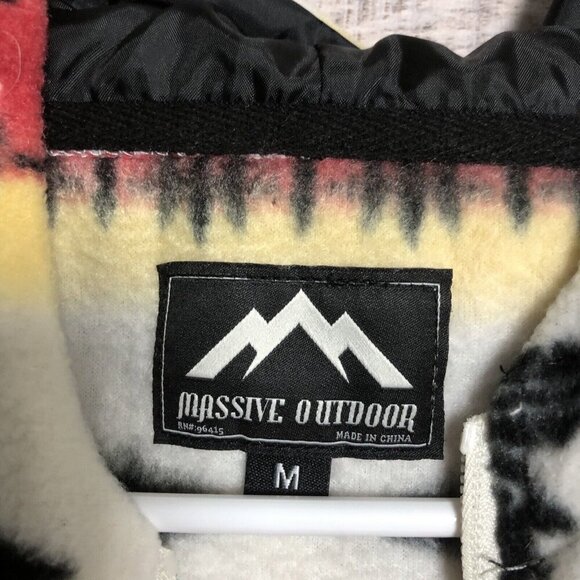 Massive Outdoor Fleece Pullover 1/4 Zip Hoodie Pocket White Aztec Print Mens M - Picture 5 of 8